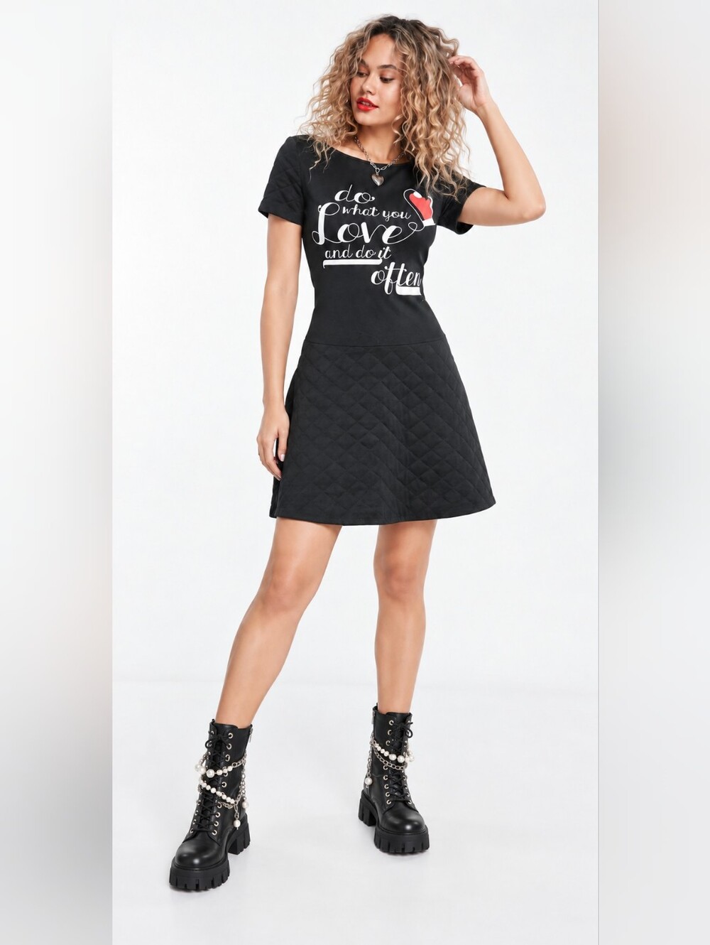 Love Moschino Black Quilted Graphic Tee Dress 6